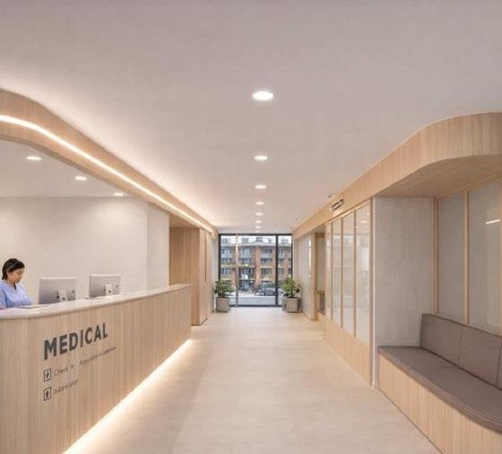 Rendering of a medical reception corridor